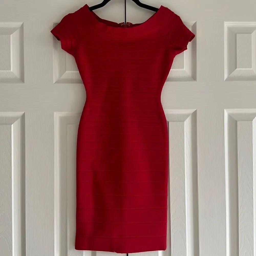 Hervé Léger Carmen Lipstick Red Bandage Dress XS NWT Off Shoulder Bodycon